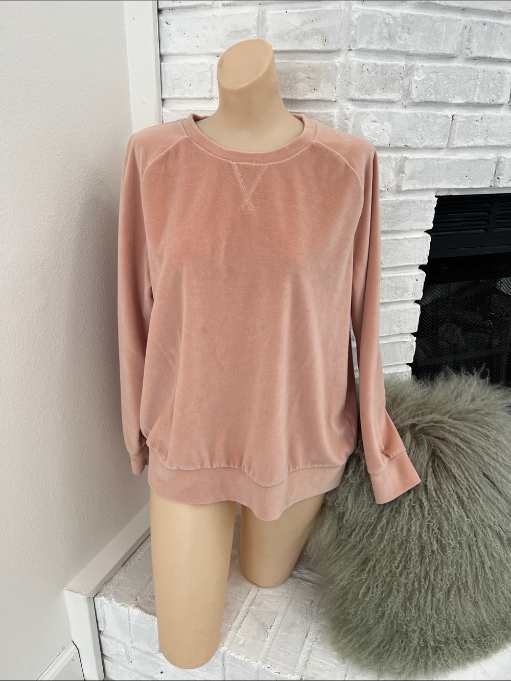 Chelsea & Violet Plush Velvet Crewneck Sweatshirt in Dusty Rose
